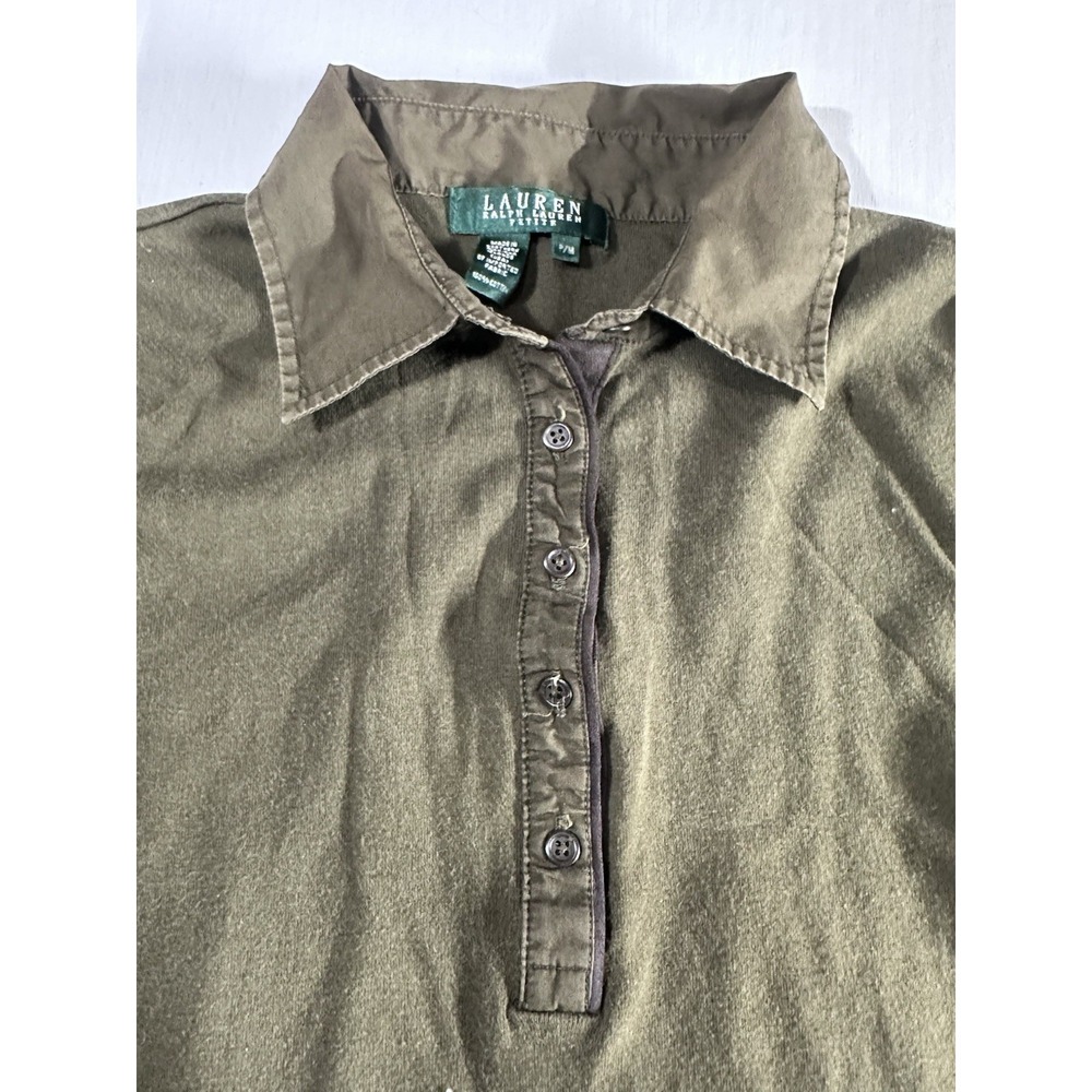 Lauren Ralph Lauren Polo Shirt Womens Size Petite Medium Green 3/4 Sleeve Top - Picture 3 of 8
